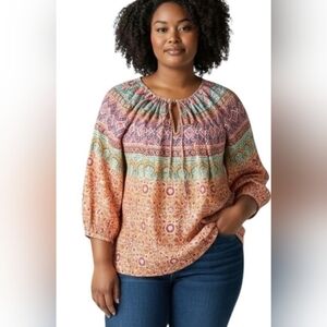Lauren Ralph Lightweight Boho Print Fall Blouse Size XL